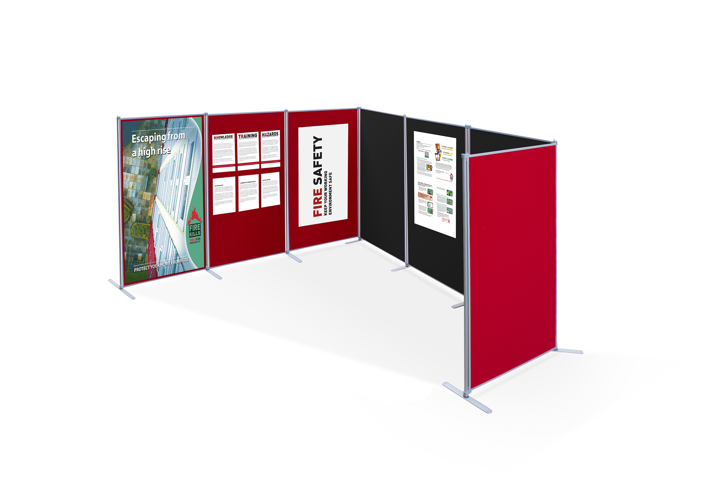 Large panel and pole display boards with black and red loop nylon fabric