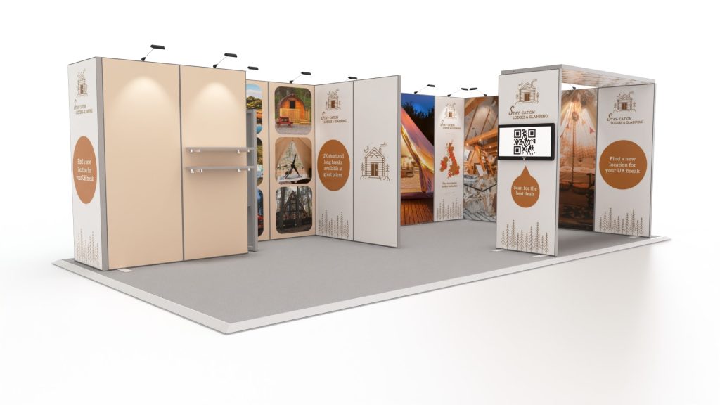 4m x 8m exhibit modular exhibition stand complete with 2m storage cupboard and exhibitionarch