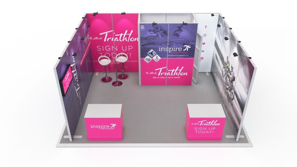 4m x 5m modular exhibition stand from the Exhibit range. 