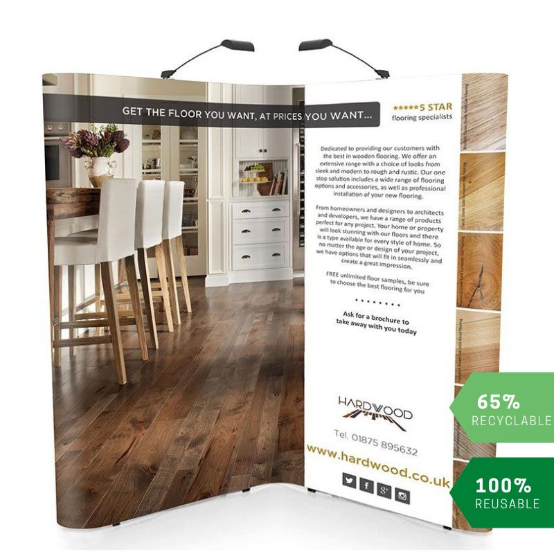 2m x 2m L shape Premier Pop Up Stand, made with linked pop up displays. 