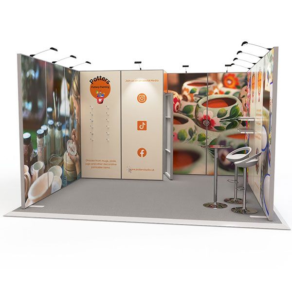 Exhibit Modular Exhibition Stand 4m x 4m – Kit 2 with a 1m x 2m storage cupboard