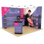 3m x 3m Exhibition Stand Design, includes L Shape Pop Up, literature racks and podium stands