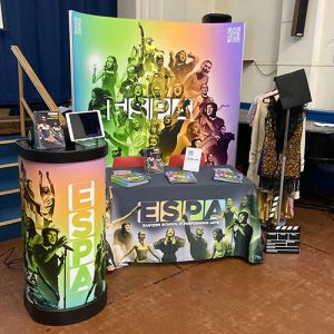 Open Day Backdrop Displays made with a flexible display stand