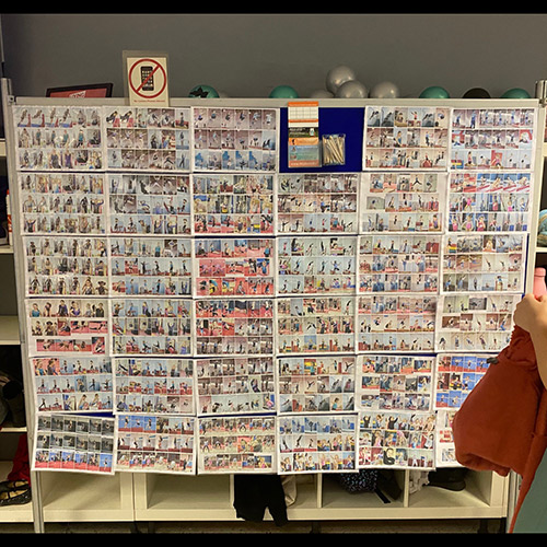 folding display board used in a school with images attached